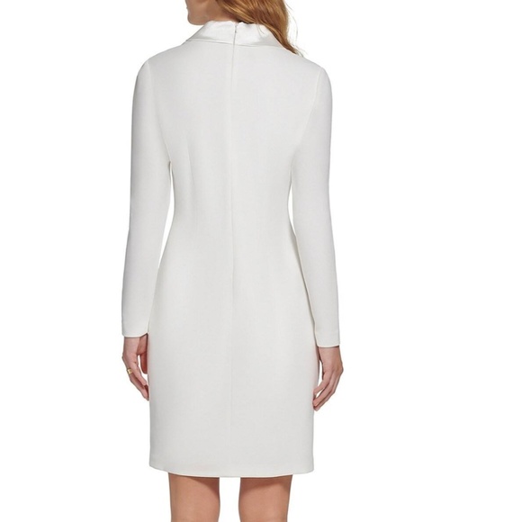 NEW ELIZA J White CREPE Tuxedo BLAZER Satin LAPEL Pearl Button SHEATH DRESS 8 - Picture 4 of 10